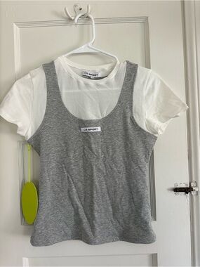 DB Sport Women’s White Short-Sleeve Tee with Gray Layered Tank